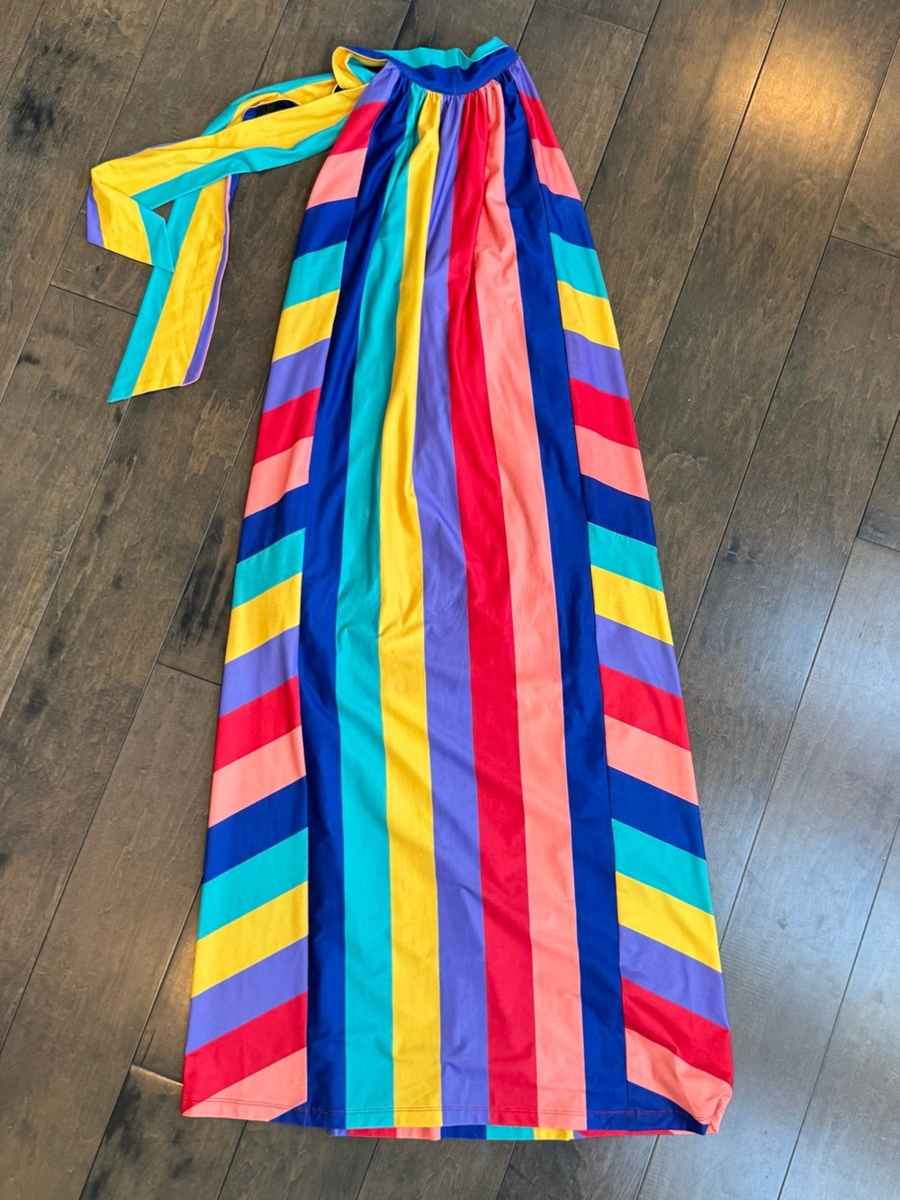 Judith March Rainbow Striped Halter Maxi Dress